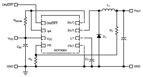 Typical Application for NCP3064 1.5A Step-Up/Step-Down/Inverting Switching Regulator with ON/OFF Function