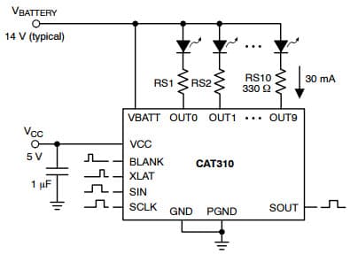 Typical Application for CAT310 10 Channel Automotive LED Display Driver