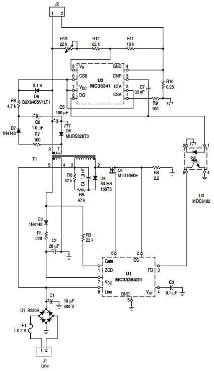 Typical Application Circuit for MC33364 Universal Input Battery Charger