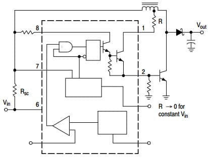 Typical Application for MC34063A Step-Up Switching Converter with External NPN Saturated Switch