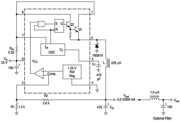 Typical Application for MC34063A 1.5A Step-Down Switching Converter