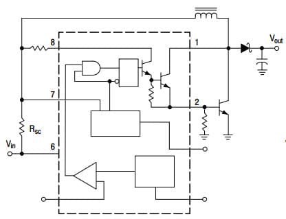 Typical Application for MC34063A Step-Up Switching Converter with External NPN Switch