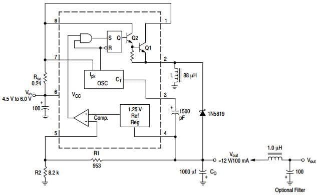 Typical Application for MC34063A 1.5A Voltage Inverting Converter