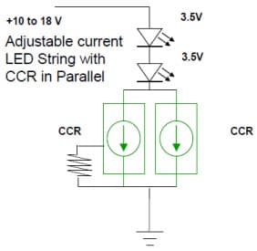 Typical Application for NSI45030AT1G Adjustable Current LED Strings with CCR in Parallel