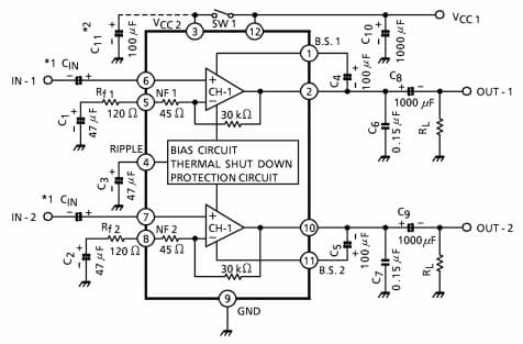 Typical Application for TA8207K Low Frequency Power Amplifier