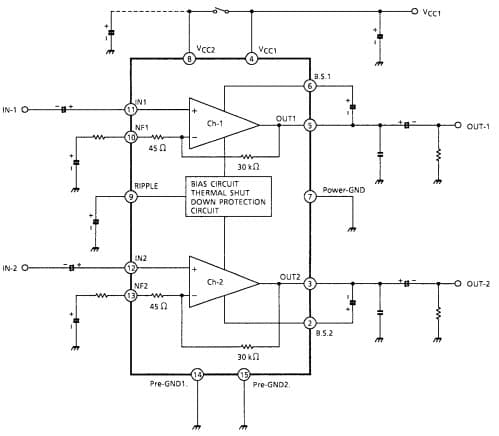 Typical Application for TA8229K Low Frequency Power Amplifier