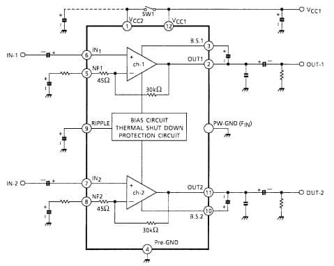 Typical Application for TA8227P Low Frequency Power Amplifier