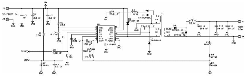 Typical Application Example for LM5015 Non-Isolated Two-Switch forward