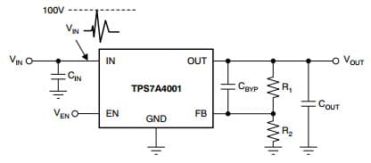 Typical Application Circuit for TPS7A4001 Post DC/DC Converter Regulation for High-Performance Analog Circuitry