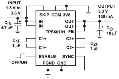 Typical Application Circuit for TPS60101 100mA low-Noise Charge Pump DC/DC Converter