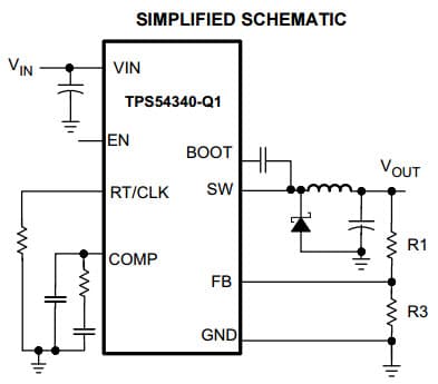 Typical Application Circuit for TPS54340Q 4.5V to 42V Input, 3.5A Step-Down DC-DC Converter with Eco-mode