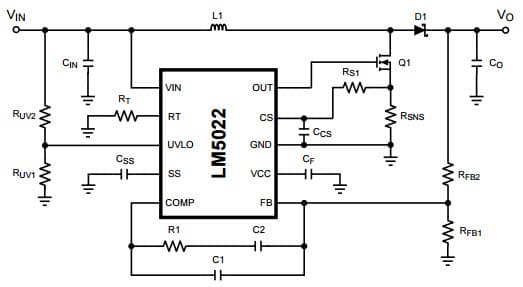 Typical Application Circuit for LM5022 60V Low Side Controller for Boost and SEPIC