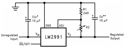 Typical Application Circuit for LM2991 Negative Low Dropout Adjustable Regulator