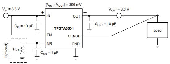 Typical Application Circuit for TPS7A3501 High PSRR, Low-Noise, 1-A Power Filter