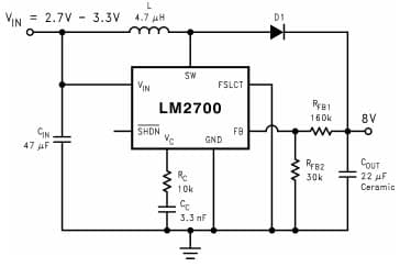 Typical Application Circuit for LM2700 2.5A Step-up PWM DC/DC Converter