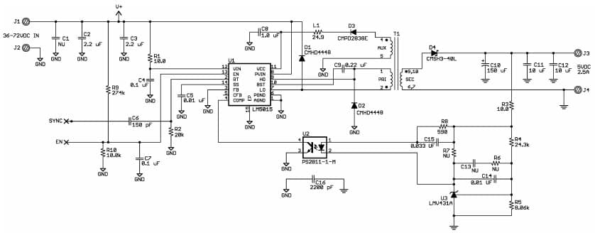 Typical Application Example for LM5015 Isolated Two-Switch Flyback