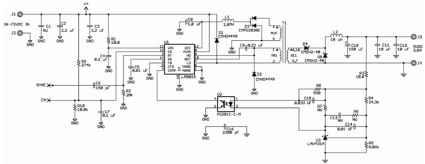 Typical Application Example for LM5015 Isolated Two-Switch forward