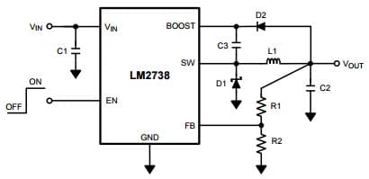 Typical Application Circuit for LM2738 1.5A Step-Down DC-DC Switching Regulator