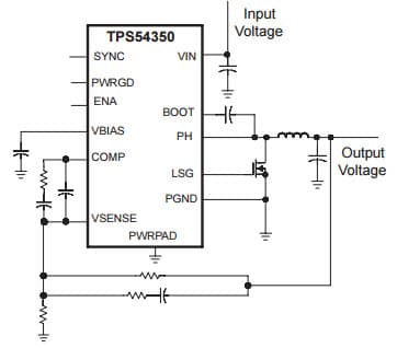 Simplified Application Schematic for TPS54350 4.5V to 20V Input, 3A Output Synchronous PWM Switcher