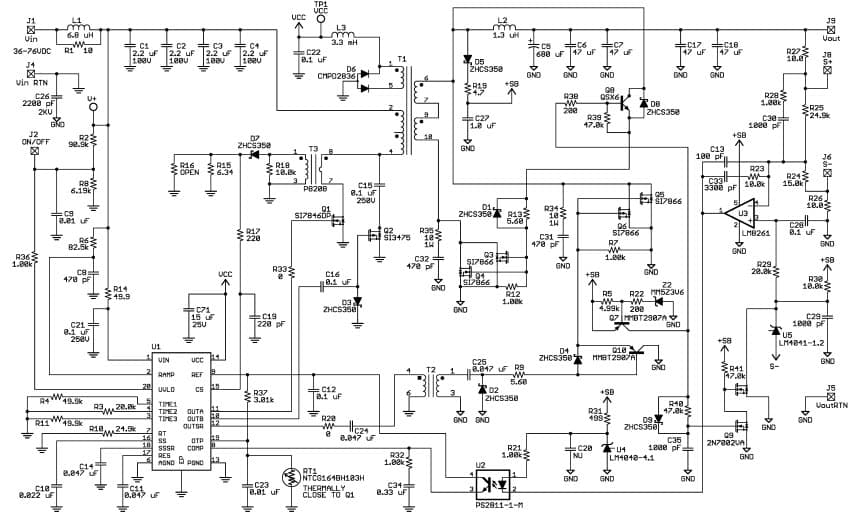 Typical Application Circuit for LM5027 Voltage Mode Active Clamp Controller