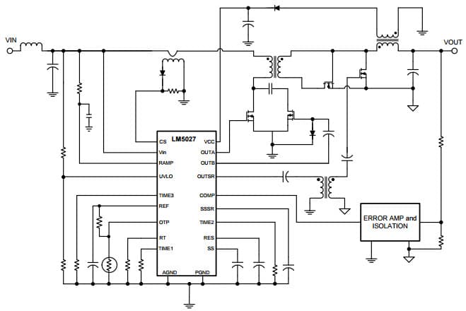 Typical Application Circuit for LM5027 Voltage Mode Active Clamp Controller