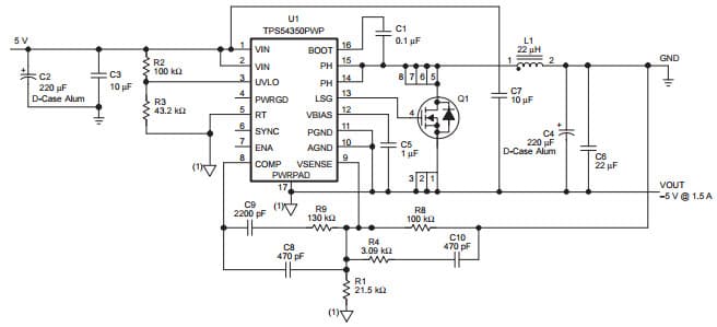 Typical Application Circuit for TPS54350 Inverting Power Supply, 5V to -5V at 1.5A