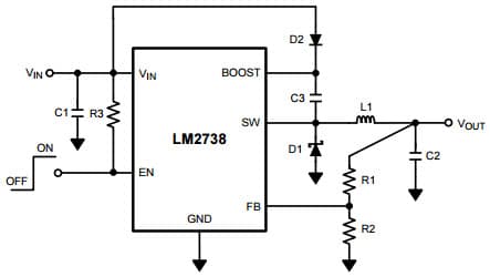 Typical Application Example for LM2738 1.5A Step-Down DC-DC Switching Regulator