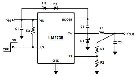 Typical Application Example for LM2738 1.5A Step-Down DC-DC Switching Regulator