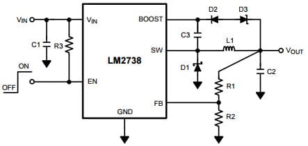 Typical Application Example for LM2738 1.5A Step-Down DC-DC Switching Regulator