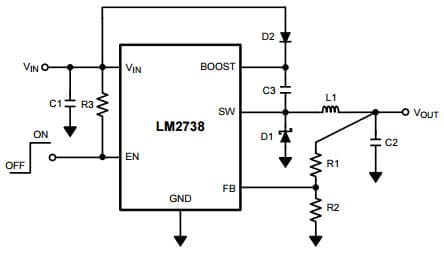 Typical Application Example for LM2738 1.5A Step-Down DC-DC Switching Regulator