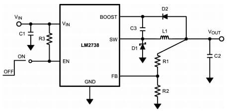 Typical Application Example for LM2738 1.5A Step-Down DC-DC Switching Regulator