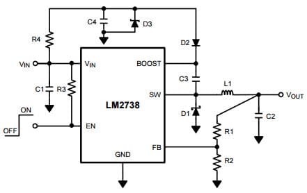 Typical Application Example for LM2738 1.5A Step-Down DC-DC Switching Regulator