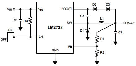 Typical Application Example for LM2738 1.5A Step-Down DC-DC Switching Regulator