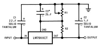 Typical Application Circuit for LM7905 Variable Output Regulator