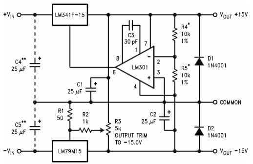 Typical Application Circuit for LM79M05C ¦15V, 1 Amp Tracking Regulator