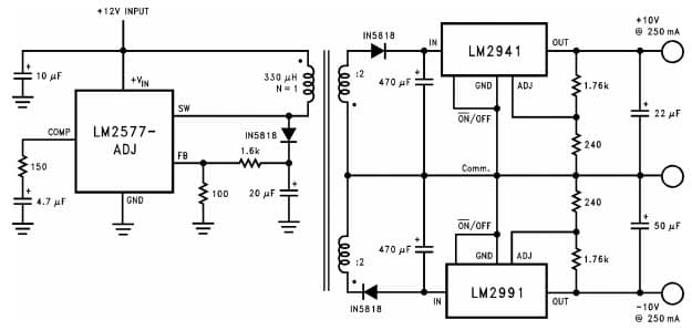 Typical Application Circuit for LM2991 Fully Isolated Post-Switcher Regulator