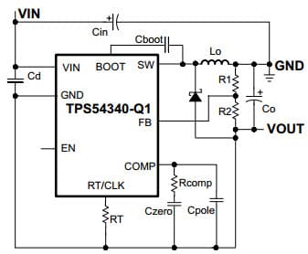 SLVA317, Typical Application Circuit for TPS54340Q Step-Down DC-DC Converter Application Circuit for Inverting Power Supply