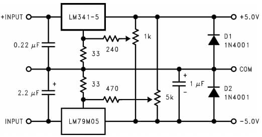 Typical Application Circuit for LM79M05C Dual Trimmed Supply