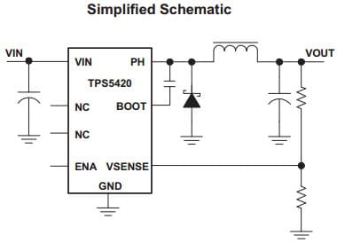 Simplified Typical Application Circuit for TPS5420 2A Wide Input Range Step-Down SWIFT Converter