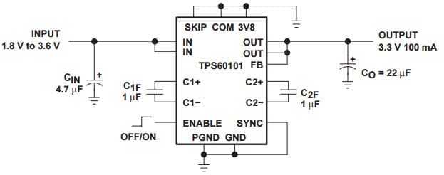 Typical Operating Circuit TPS60101 in Constant Frequency Mode for TPS60101 100mA low-Noise Charge Pump DC/DC Converter