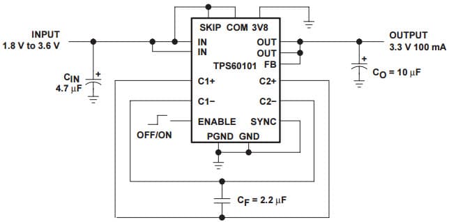 Typical Operating Circuit TPS60101 in Single-Ended Operating Mode for TPS60101 100mA low-Noise Charge Pump DC/DC Converter