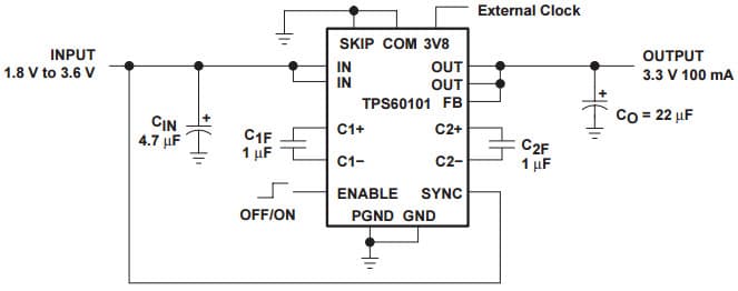 Typical Operating Circuit TPS60101 With External Synchronization for TPS60101 100mA low-Noise Charge Pump DC/DC Converter