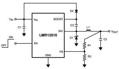 Typical Application Circuit for LMR12010 Simple Switcher 20Vin, 1A Step-Down Voltage Regulator