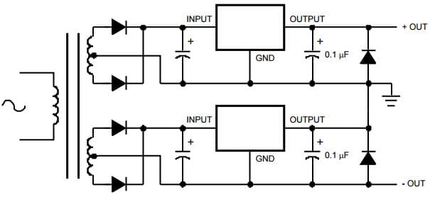 Typical Application for LM340A Positive and Negative Regulator