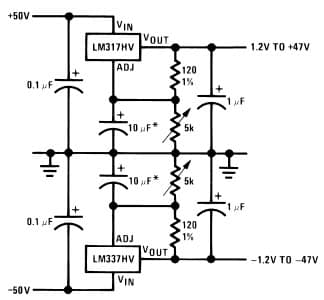 Typical Application Circuit for LM137HV 3-Terminal Adjustable High Voltage Regulator