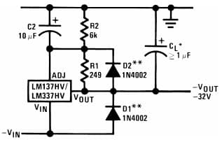 Typical Application Circuit for LM137HV 3-Terminal High Voltage Negative Regulator with Protection Diodes