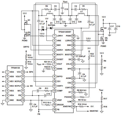 Typical Application Circuit with VID Control for TPS40130 CMOS Ripple Carry Binary Counter Driver