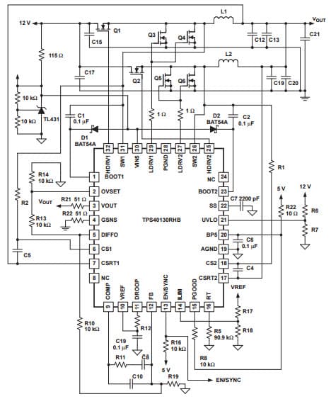 Typical Application Circuit with an External Linear Regulator Providing VIN5 for TPS40130 CMOS Ripple Carry Binary Counter Driver