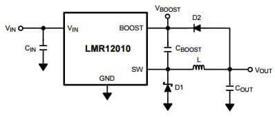 Typical Application Circuit for LMR12010 VOUT Charges CBOOST Step-Down Voltage Regulator