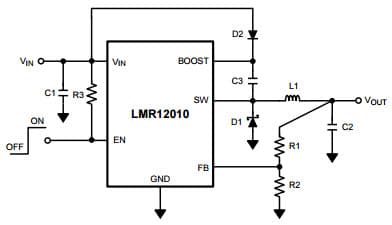 Typical Application Circuit for LMR12010 VBOOST Derived from VIN Step-Down Voltage Regulator